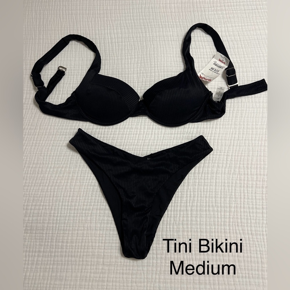 TINI BIKINI Black Swimsuit Set NWT Size Medium